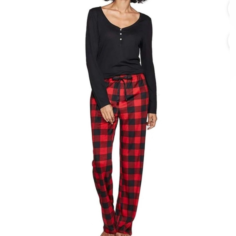 Stars Above Women’s Red Black Buffalo Plaid Flannel Pajama Set Size XL